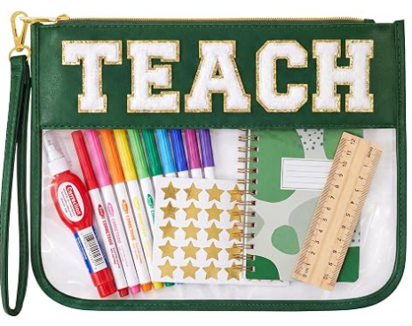 Lehrer Wertschätzungsgeschenke Kosmetiktasche, Abschlussgeschenktasche für Frauen | Süße TEACH Chenille Buchstaben Organizer Tasche. Perfekte Geschenke zum Schuljahresende für Lehrer, durchsichtige Kosmetiktasche & wichtige Lehrer-Taschen