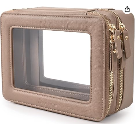 Große klare Make-up-Taschen, doppelte Kosmetik-Taschen mit separatem Bürstenraum, Toilettenbeutel für Reisen, Zugkoffer, Reisezubehör-Organisator für Frauen,2 Schichten