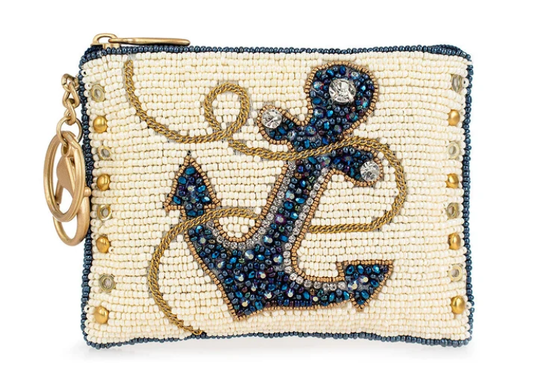 Hooked Up Coin Purse Auffällige Schmetterlings-Münzgeldbörse mit auffälliger Perlenstickerei, floralen Mustern, verspieltem Quasten-Schlüsselanhänger und Reißverschluss, perfekt für kleine Essentials