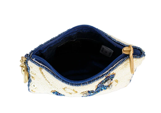 Hooked Up Coin Purse Auffällige Schmetterlings-Münzgeldbörse mit auffälliger Perlenstickerei, floralen Mustern, verspieltem Quasten-Schlüsselanhänger und Reißverschluss, perfekt für kleine Essentials