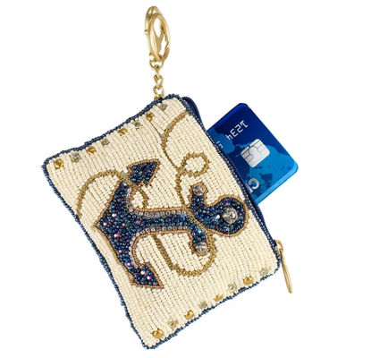 Hooked Up Coin Purse Auffällige Schmetterlings-Münzgeldbörse mit auffälliger Perlenstickerei, floralen Mustern, verspieltem Quasten-Schlüsselanhänger und Reißverschluss, perfekt für kleine Essentials