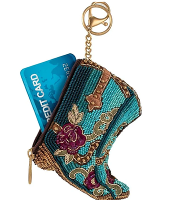 Kickin'Around Coin PurseSoft rosa Perlen Münze Tasche mit glitzernder Goldkrone Reißverschluss leicht offener Auslöser Haken Schlüsselring und Kreditkarte passend Kompaktes Design