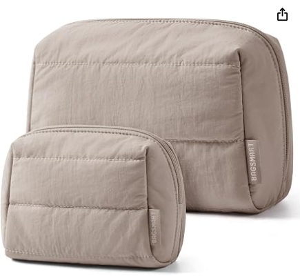 Aufgeplusterte gepolsterte Reise-Kosmetiktasche Duo Groß & Klein für Damen Aufgeplustert gepolstert, Reise-Kosmetik-Organizer-Set, Große Kulturtasche & Kleine Geldbörsen-Tasche, Reiseutensilien